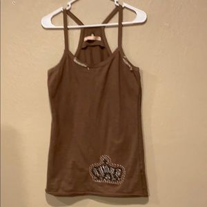 Miss Me Medium Brown Bling Crown Tank preowned